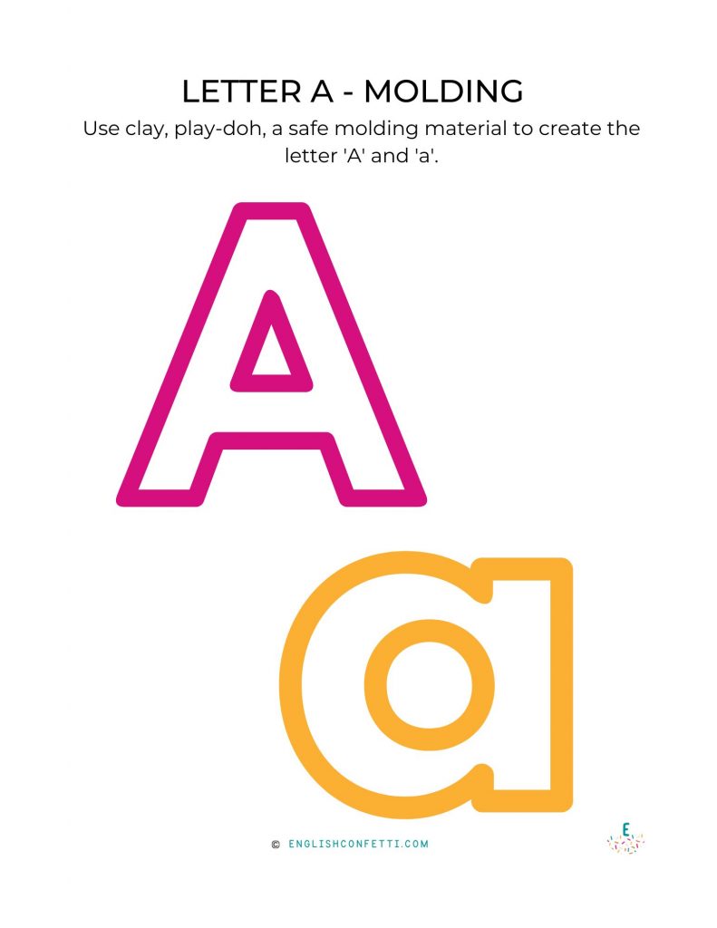 Letter A molding and crafting activity worksheet for children.