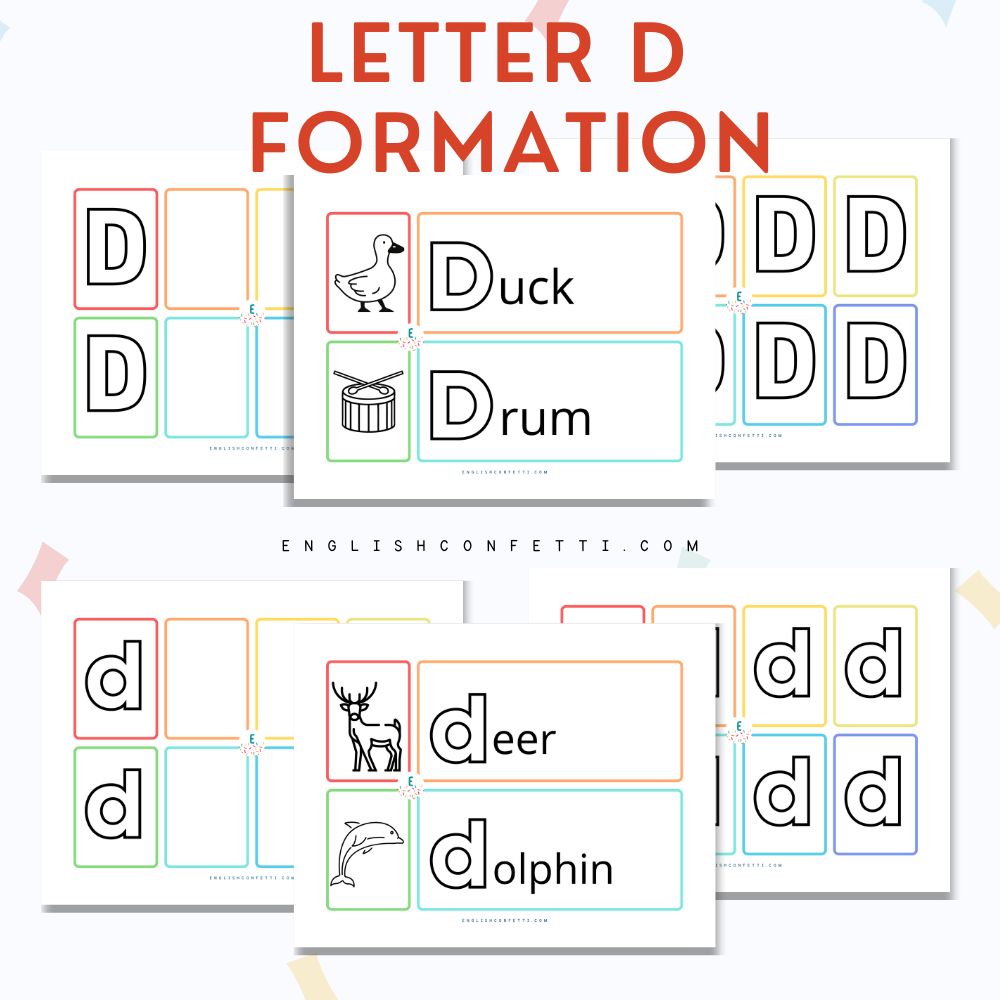 Forming letter D worksheets for preschool and kindergarten age children