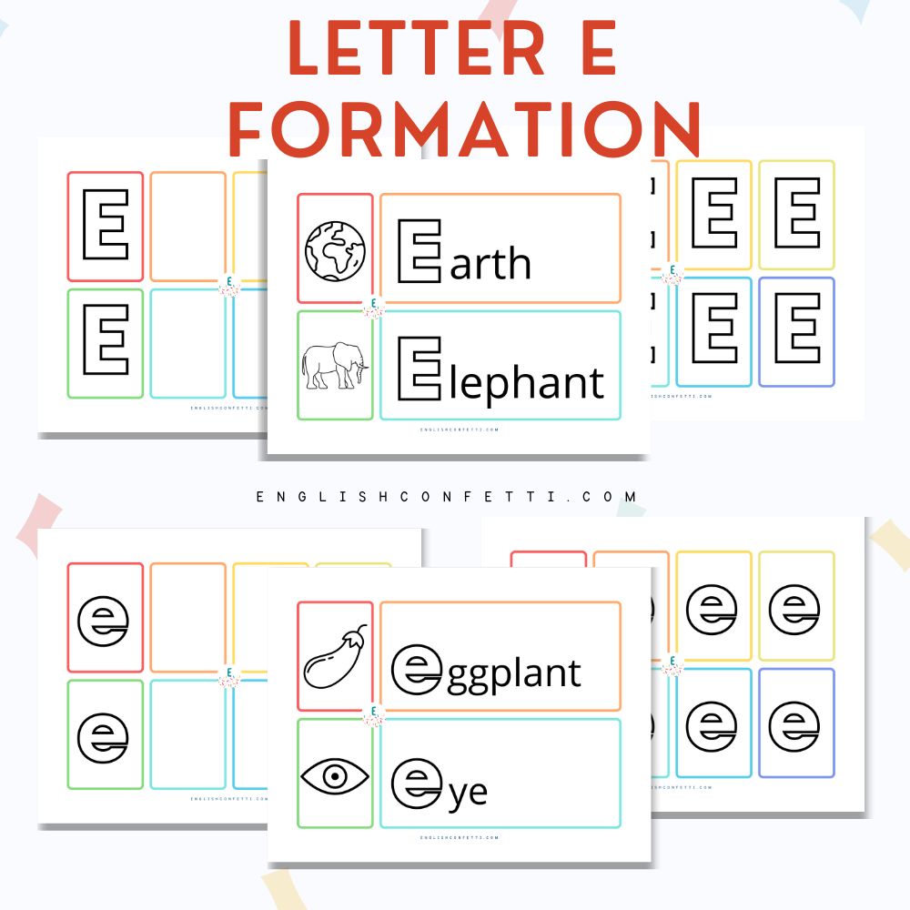 letter E worksheets for preschool and kindergarten age children