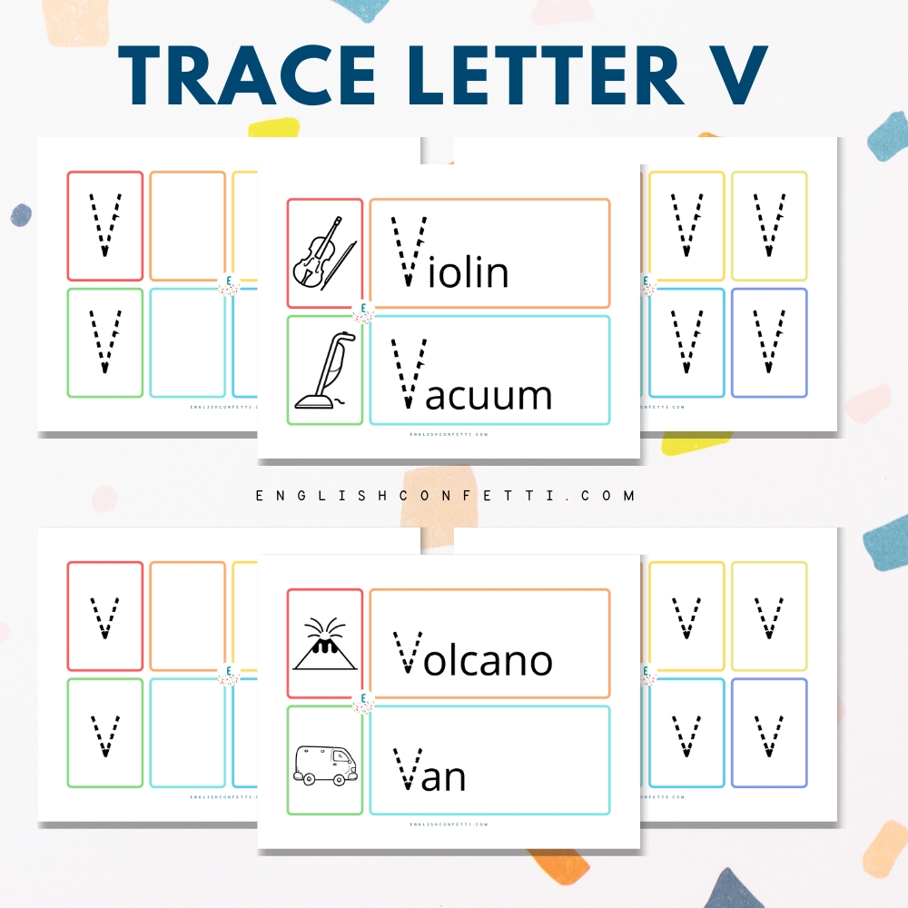 Kindergarten and Preschool Letter V Tracing Worksheets 