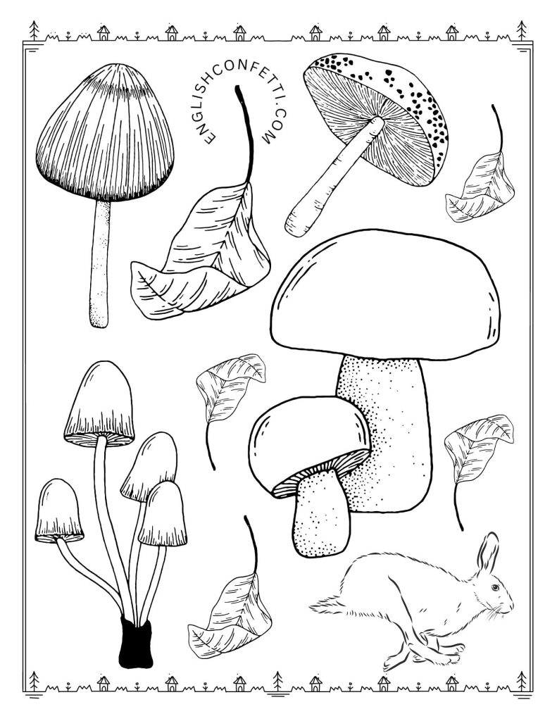 Autumn mushroom coloring page