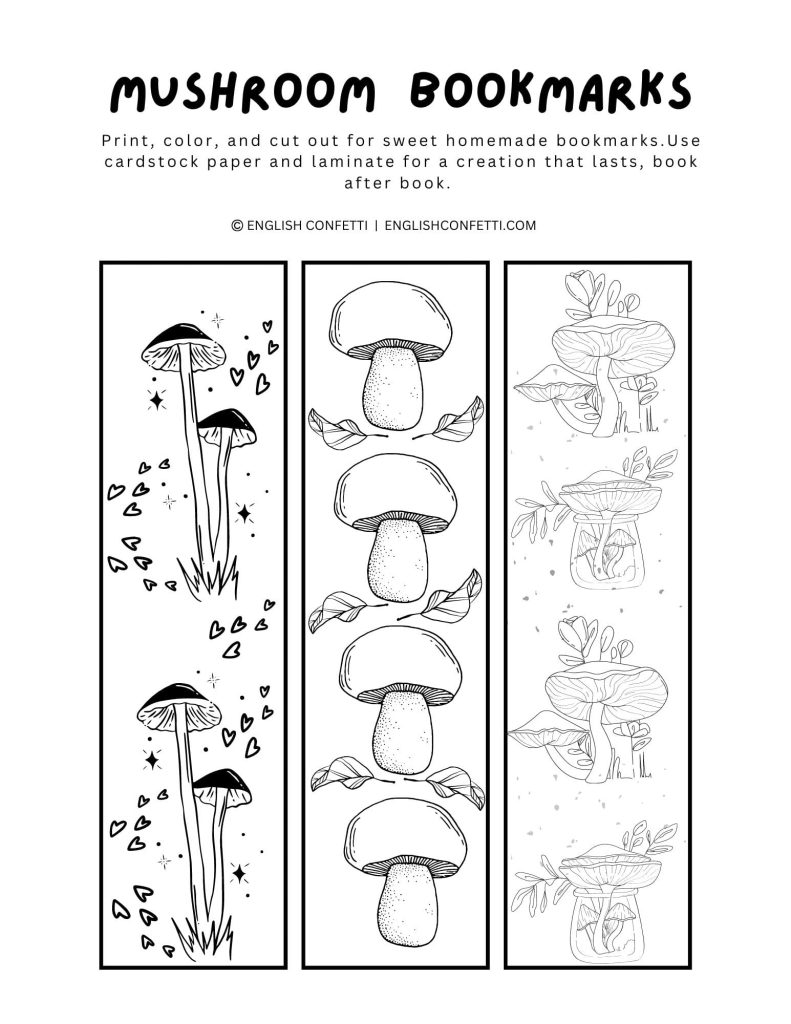 mushroom coloring bookmarks, create and color your own mushroom project