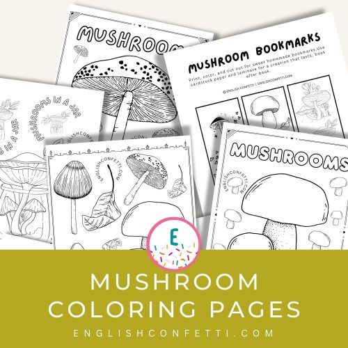Cute mushroom coloring pages that can be compiled to make a mushroom coloring book.
