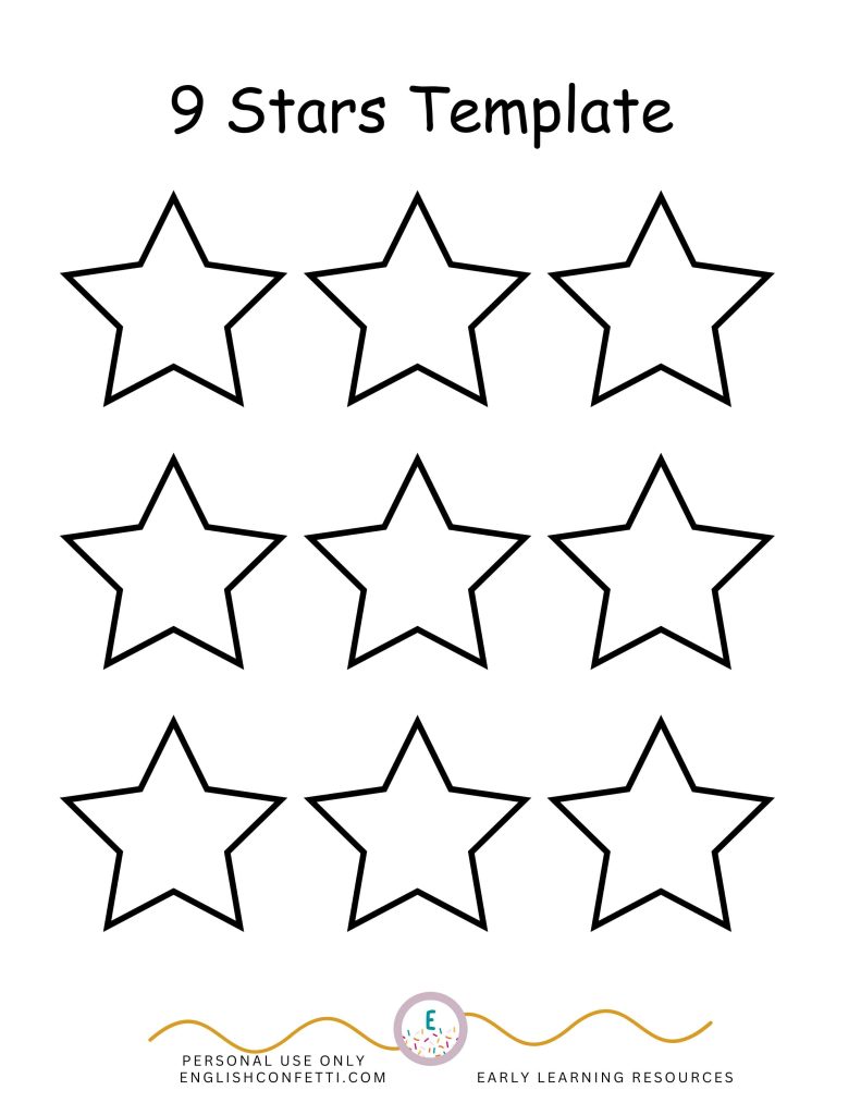 star printable with the outline of nine stars that can be used for crafts and activities for children